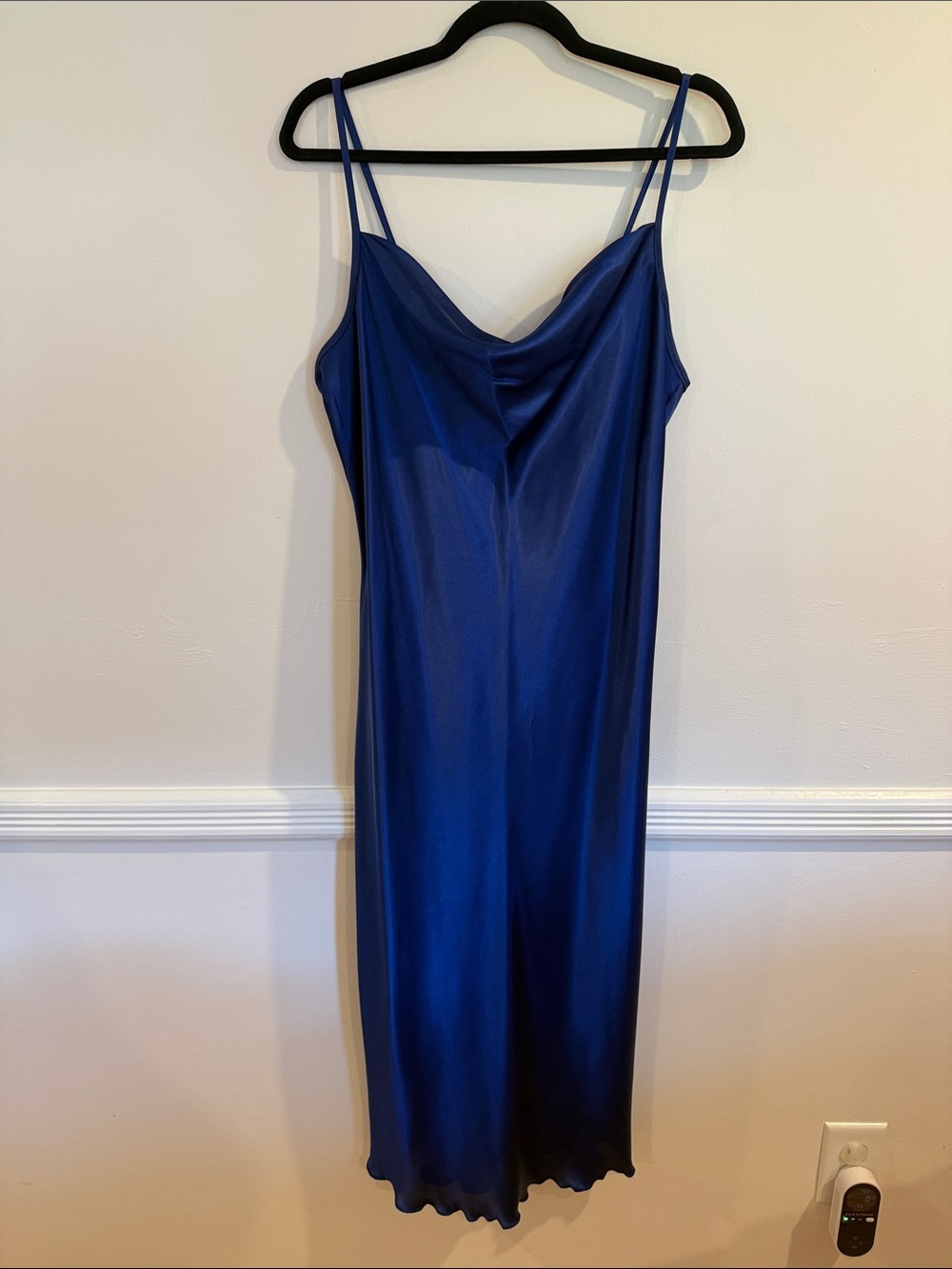 Slinky Blue Midi Dress with Cowl Neck